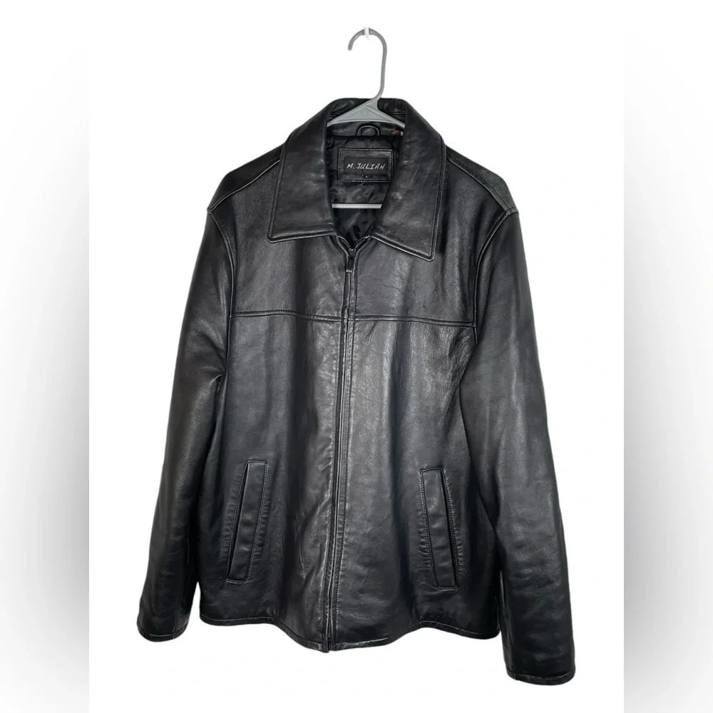Wilson‎ Leather M. Julian Men's Black Front Zip Leather Jacket Large